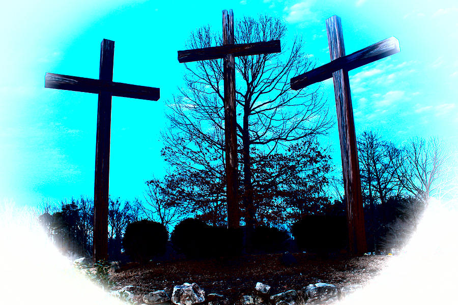 Three wooden crosses symbolizing the crucifixion Photograph by Tracy Brock