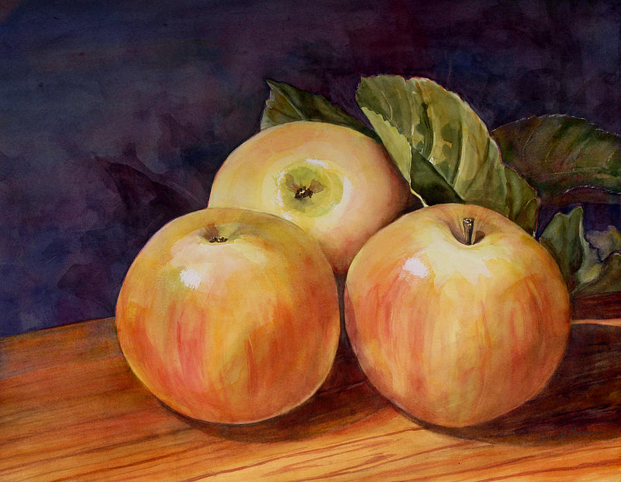 Three Yellow Apples Still Life Painting by Blenda Studio