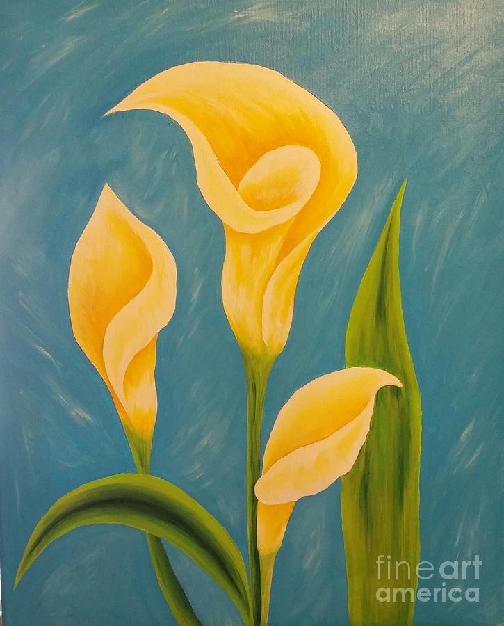 Three Yellow Lillies Painting by Barbara Stanley