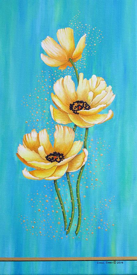 Three Yellow Poppies with Pixie Dust Painting by Carol Sabo