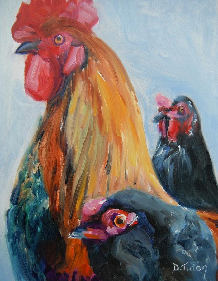 Chicken Painting - Threes A Crowd by Donna Tuten