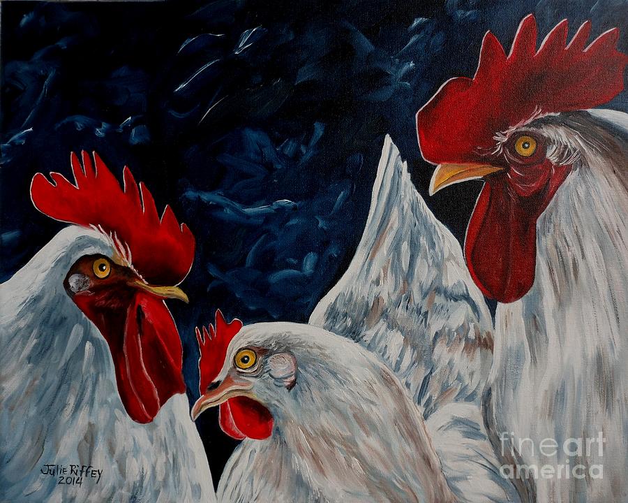 Rooster Painting - Threes A Crowd   -    Roosters -Chicken by Julie Brugh Riffey