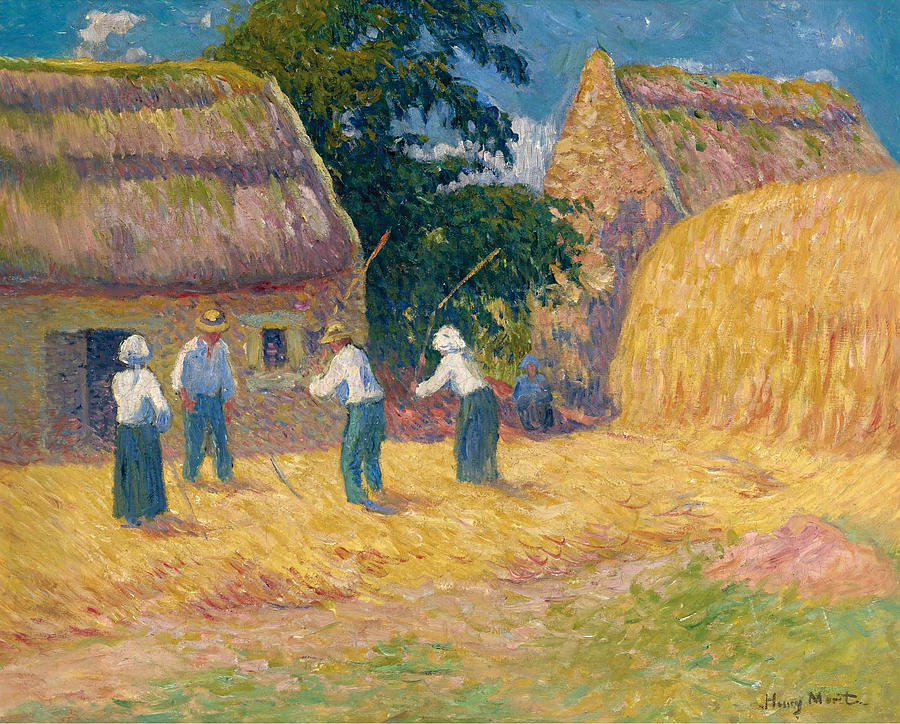 Threshing of Grain Painting by Henry Moret