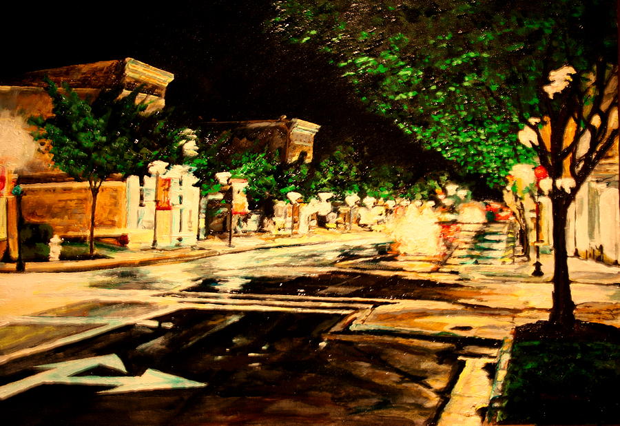Nocturne Painting - Through Some Place a Rainy Night by Thomas Akers