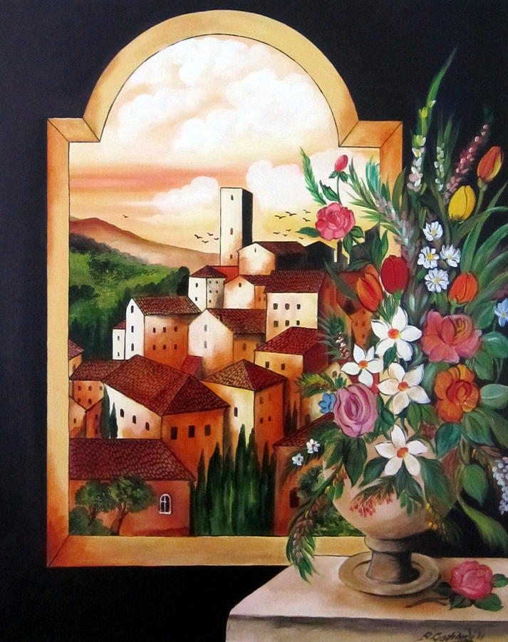 Through The Arc A Village Painting by Roberto Gagliardi