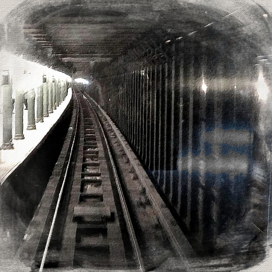 Through The Last Subway Car Window 3 Painting by Tony Rubino