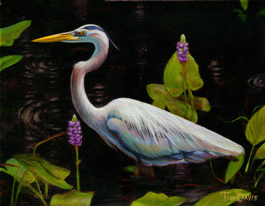 Heron Painting - Through the Pickerelweed by Tim Davis