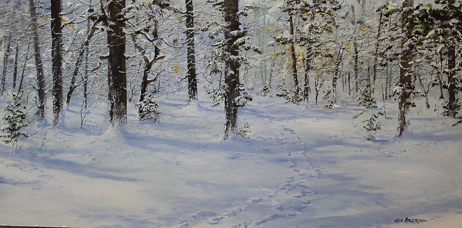 Through the snowy woods Painting by Ken Ahlering