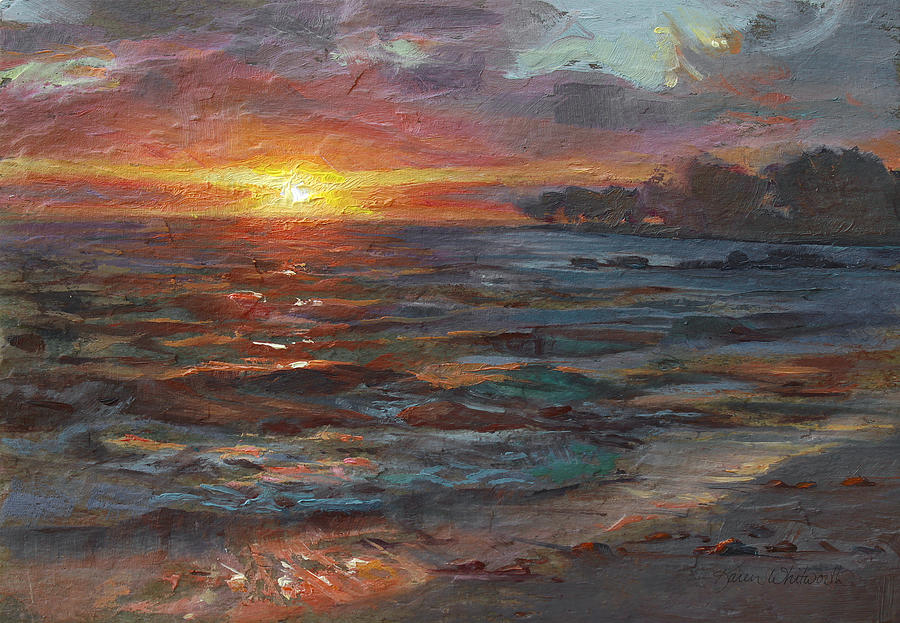 Through The Vog - Hawaii Beach Sunset Painting by K Whitworth