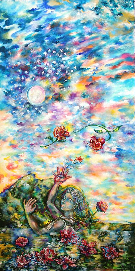 Rose Painting - Throwing Flowers to the Moon by Susan Schiffer