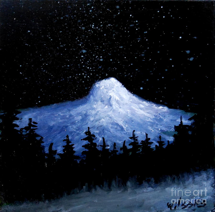 Thumb Butte by Moonlight Painting by Fred Wilson