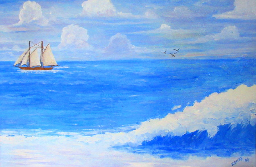 Thunder Heads at Sea Painting by Ashley Goforth