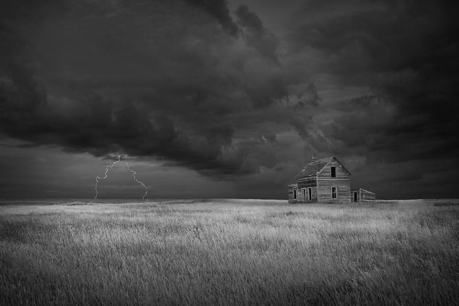 Thunderstorm on the Prairie in Black and White Photograph by Randall Nyhof