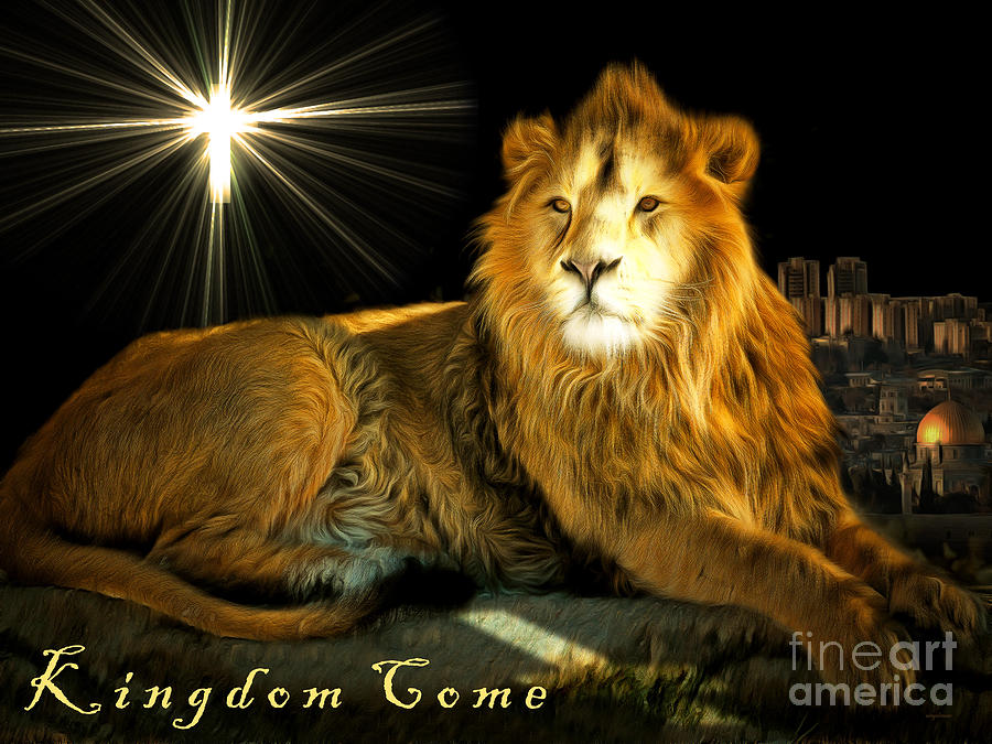 Lion Photograph - Thy Kingdom Come 201502113brun with text by Wingsdomain Art and Photography