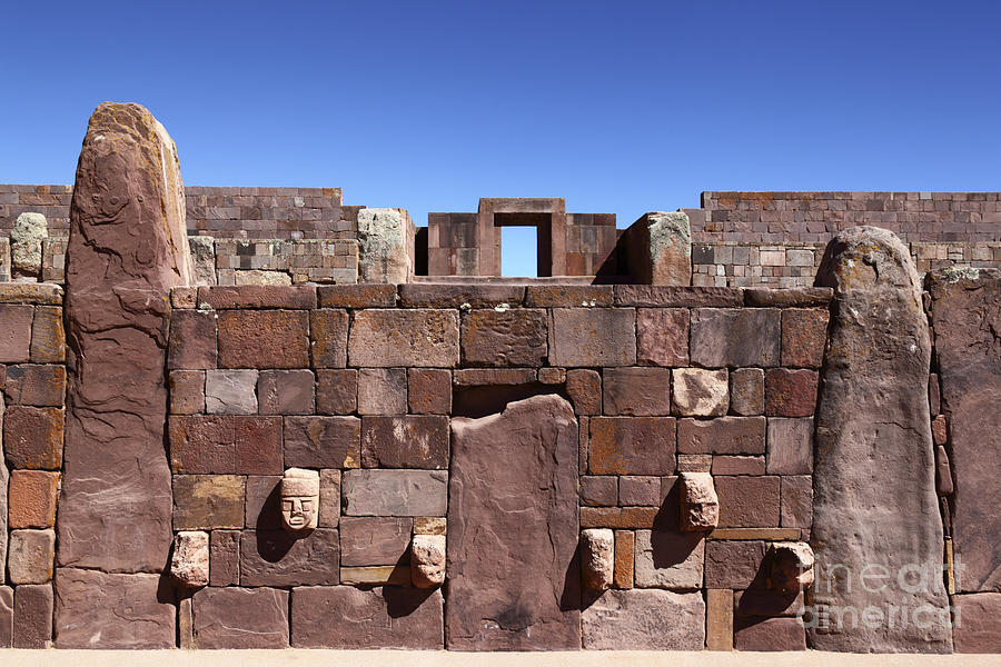 Ancient stone wall at Tiahuanaco Bolivia Photograph by James Brunker