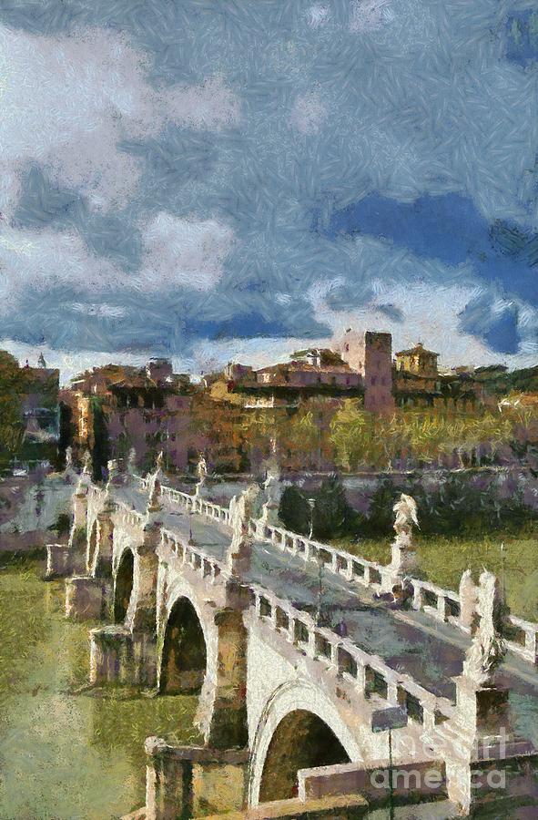 Bridge Painting - Tiber river in Rome by George Atsametakis