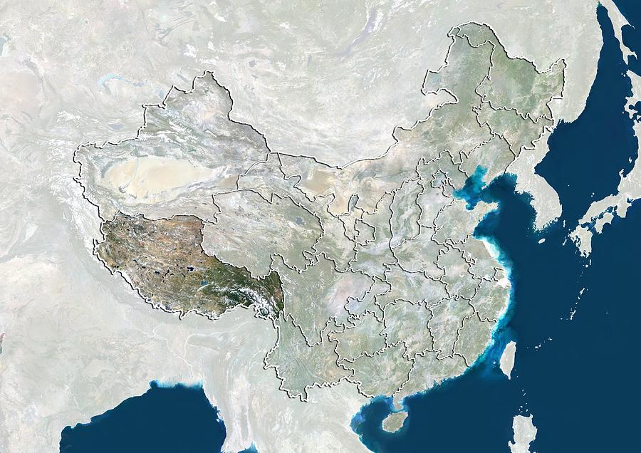 Nature Photograph - Tibet, China, satellite image by Science Photo Library