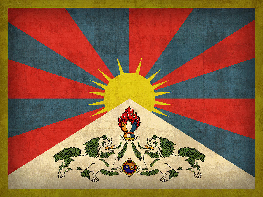 Tibet Flag Vintage Distressed Finish Mixed Media by Design Turnpike