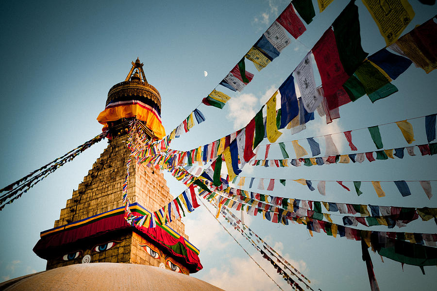 Tibetan Buddhist Prayer Flags stupa Boudnath Photograph by Raimond Klavins
