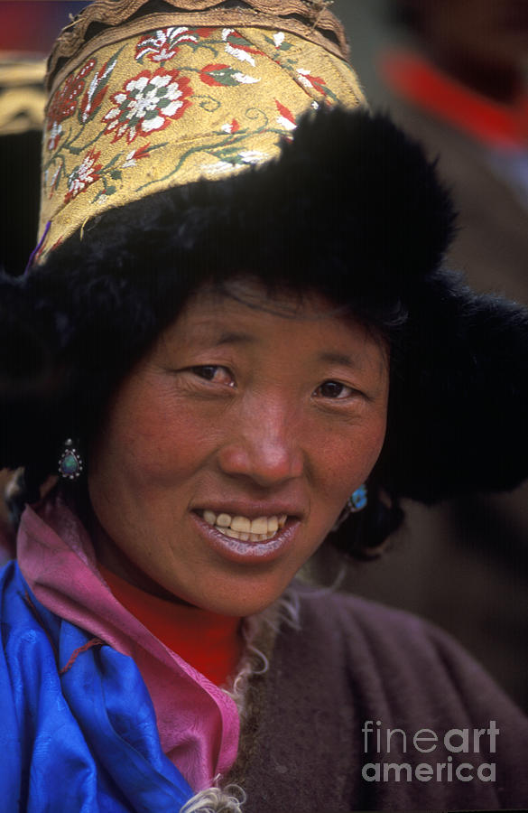 Tibetan Woman in Fur Hat - Tibet Photograph by Craig Lovell