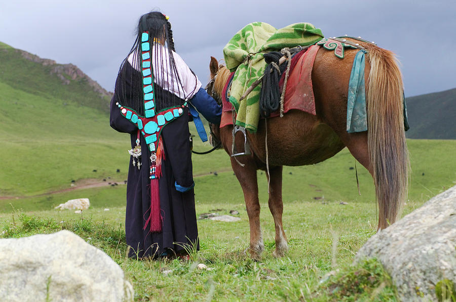 Tibetan Woman Wearing Traditional Photograph by Keren Su Tibetan Woman Wearing Traditional Photograph by Keren Su