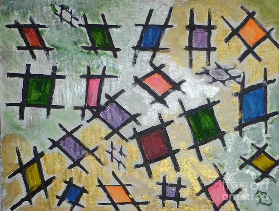 Abstract Painting - Tic Tac Toe in Technicolor by Marie Bulger