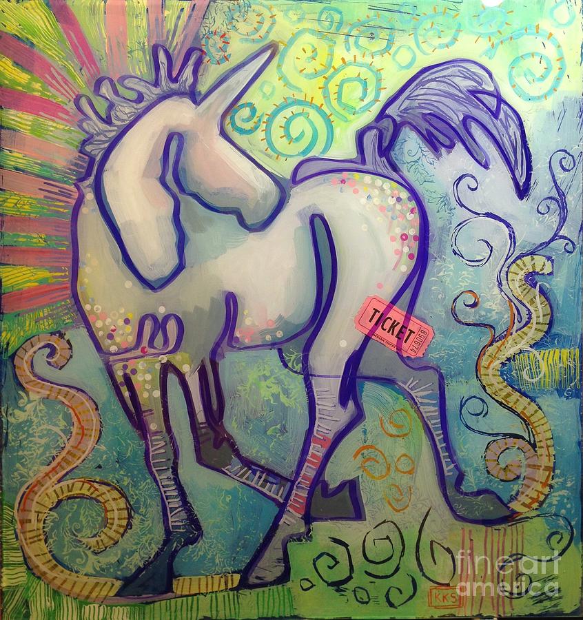 Unicorn Painting - Ticket to Anywhere by Kimberly Santini