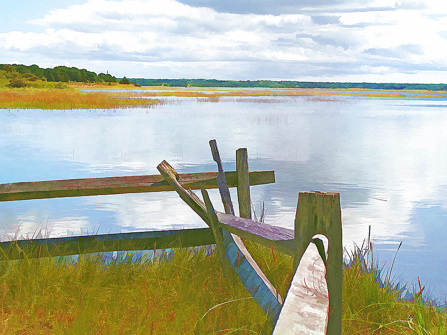 Tide and Fence Oil Photograph by Barbara McDevitt