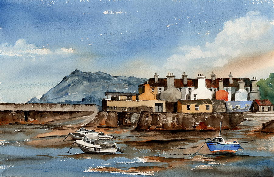 Tide out Bray Harbour  Wicklow Painting by Val Byrne
