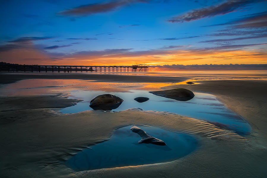 Sunset Photograph - Tide Pool Reflections at Scripps Pier by Larry Marshall