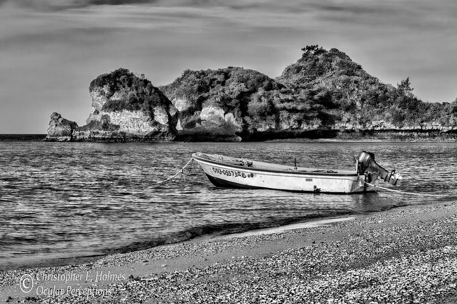 Tied to the Shore - BW Photograph by Christopher Holmes
