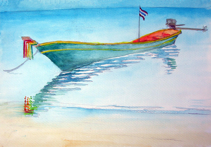 Bali Painting - tied up on Bali beach by Jack Adams Bali Painting - tied up on Bali beach by Jack Adams