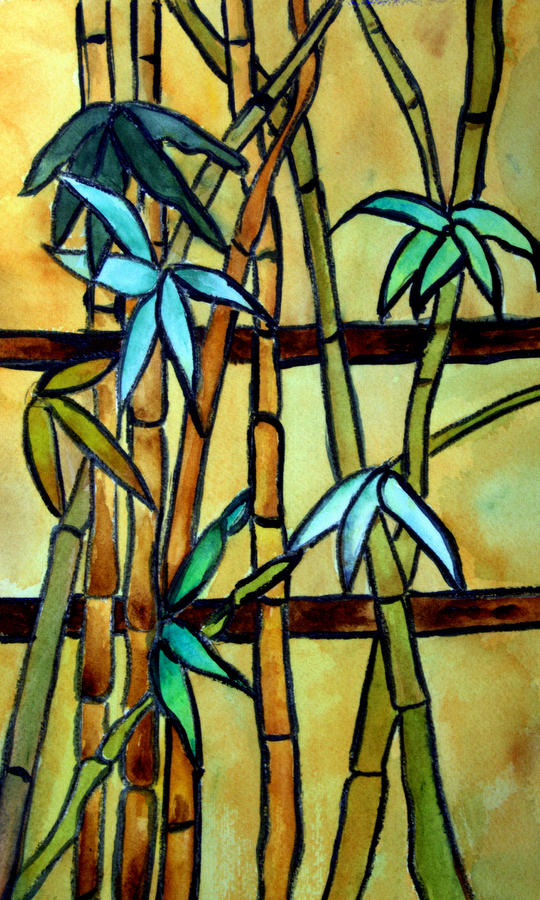 Stained Glass Tiffany Bamboo Panel Painting by Donna Walsh