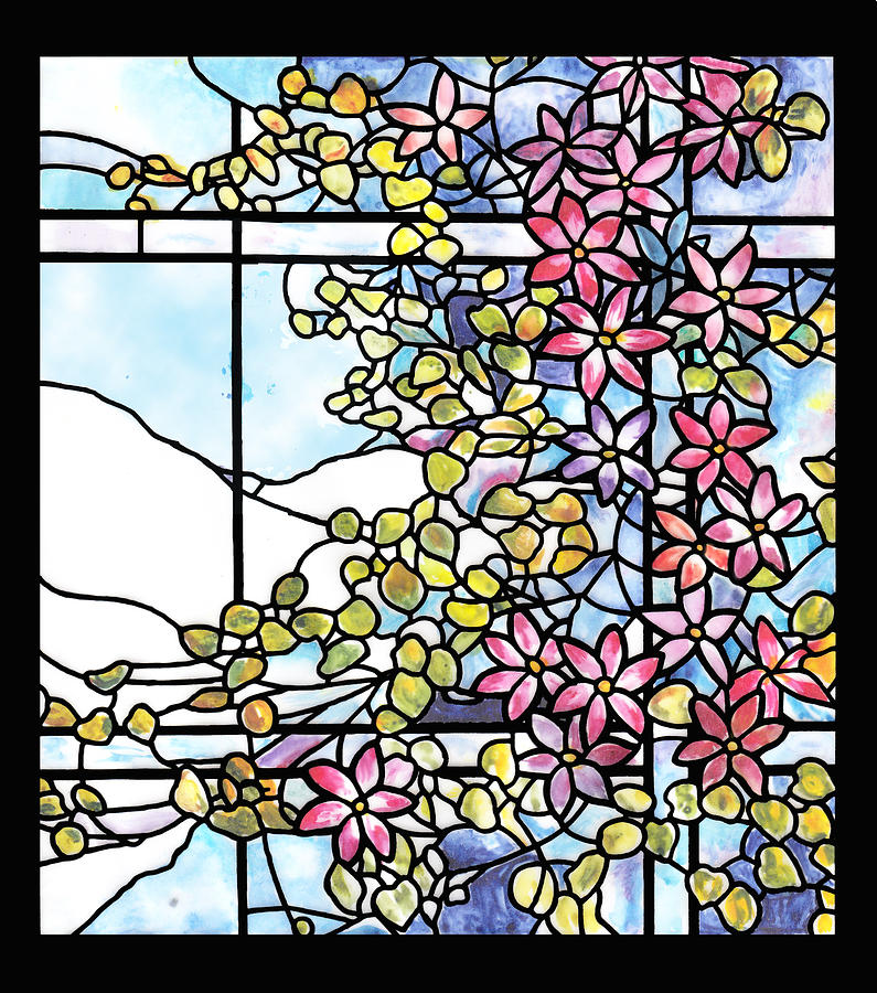 Stained Glass Tiffany Floral Skylight - Fenway Gate Painting by Donna Walsh