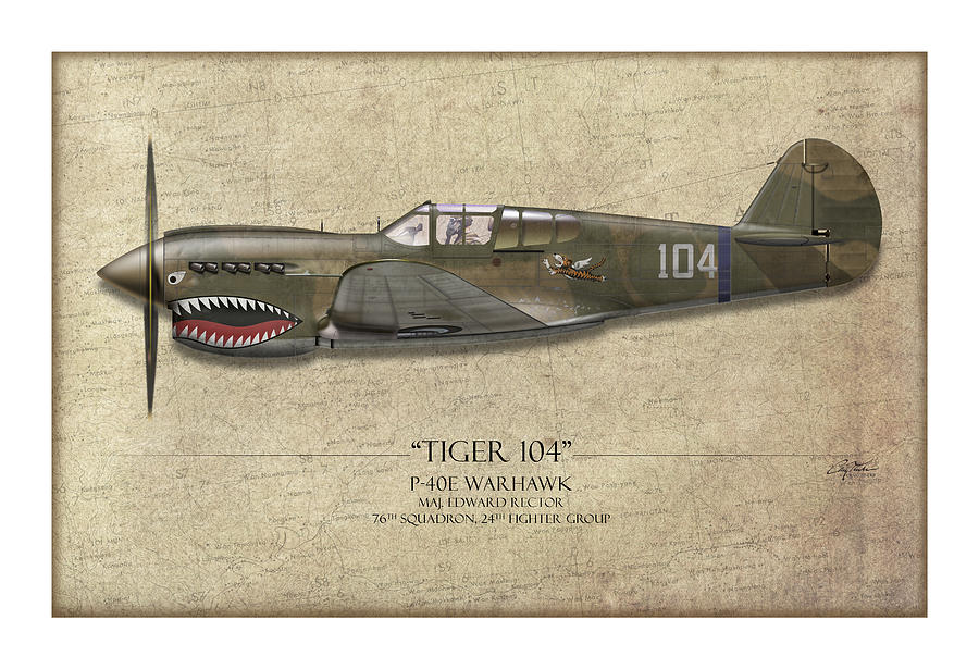 Hawk Painting - Tiger 104 P-40 Warhawk - Map Background by Craig Tinder