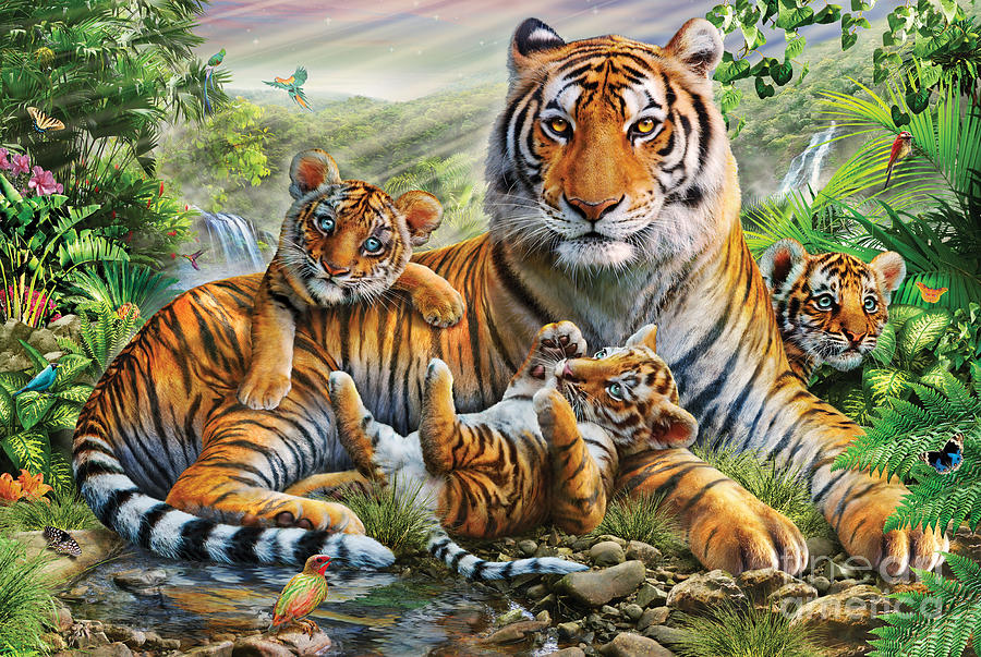Jungle Digital Art - Tiger And Cubs by MGL Meiklejohn Graphics Licensing