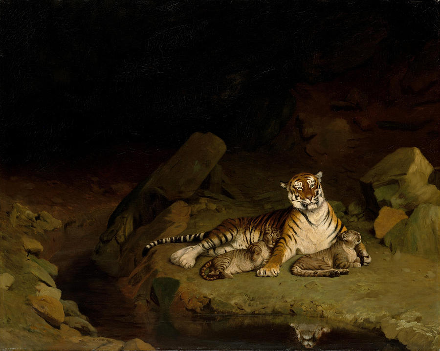 Tiger and Cubs Painting by Jean-Leon Gerome