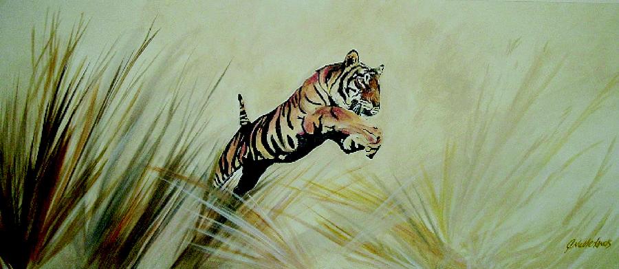 Tiger Attack Painting by Grant Netherlands