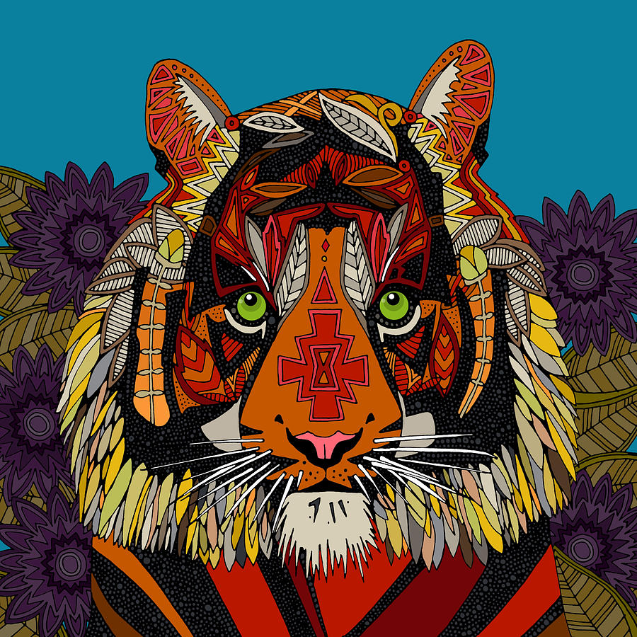 Tiger Chief blue Drawing by MGL Meiklejohn Graphics Licensing
