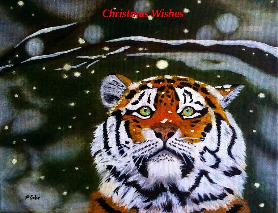 Tiger Christmas Card Painting by Dr Pat Gehr