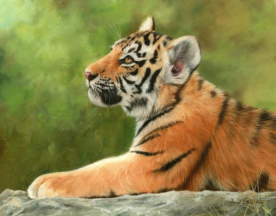 Tiger Cub Painting by David Stribbling