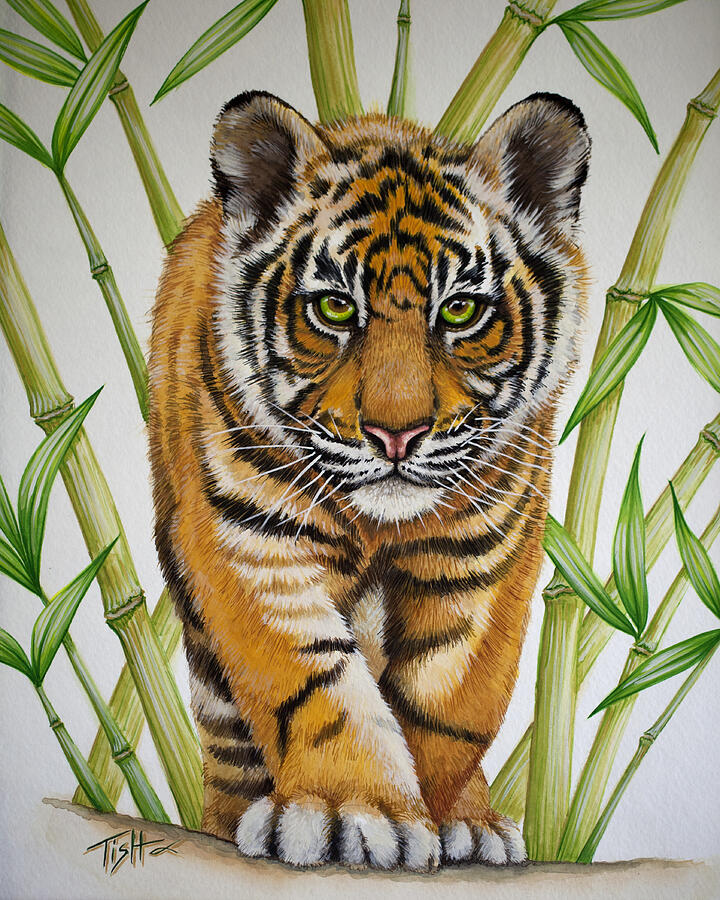 Tiger Cub Painting by Tish Wynne