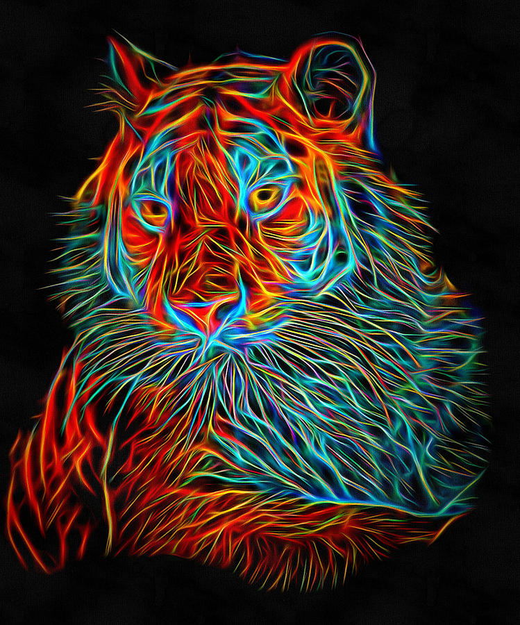Tiger Glowing Digital Art By Yury Malkov Pixels