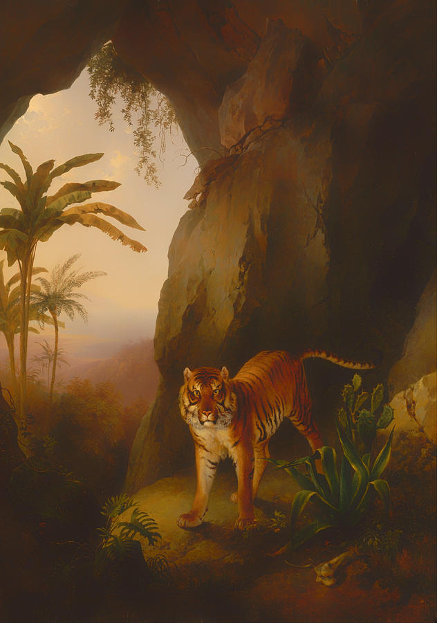 Vintage Painting - Tiger in a Cave by Mountain Dreams