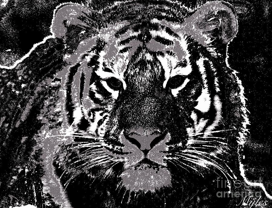 Tiger in Black and White Abstract Digital Art by Saundra Myles