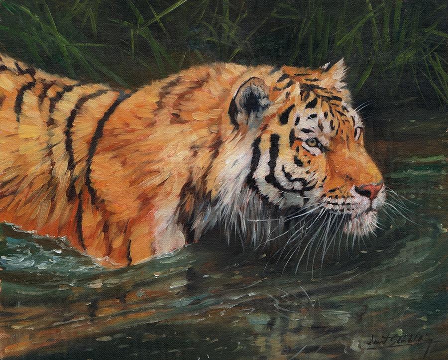 Tiger in Deep Painting by David Stribbling