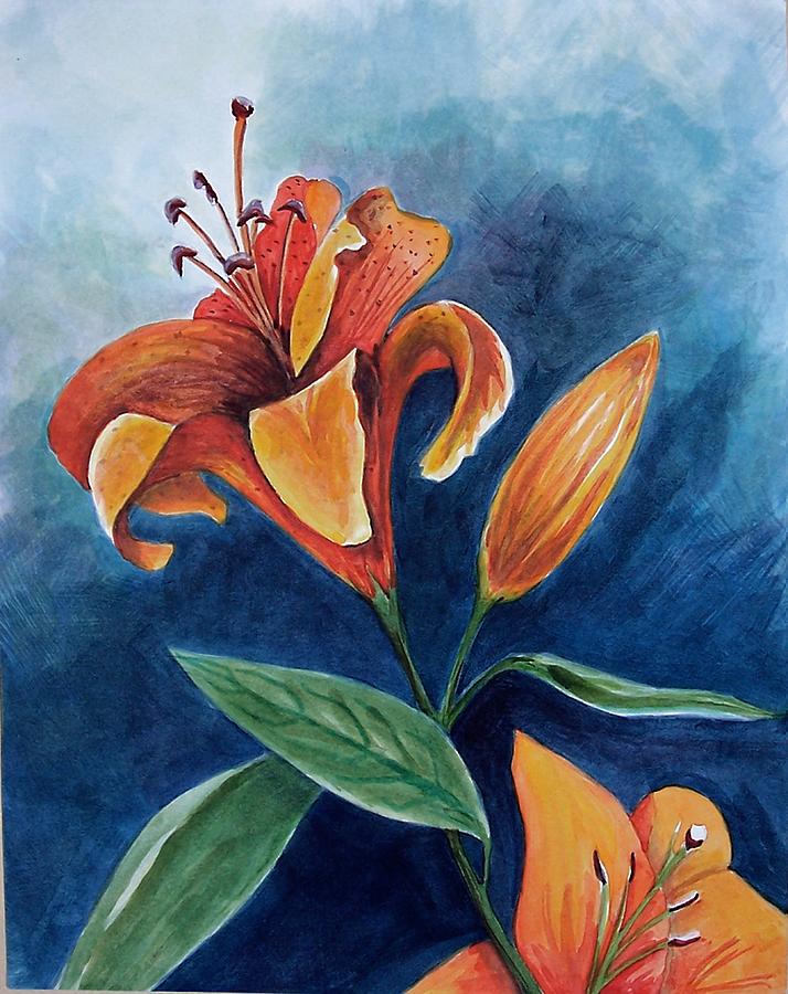 Tiger Lily Blue Painting by Barbara Beck-Azar