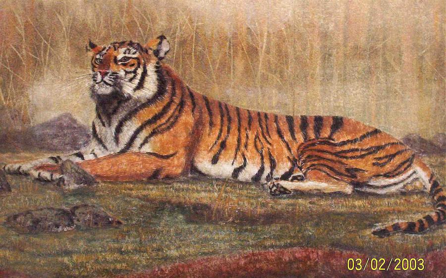 Tiger Lording It Over The Clan Sandpainting Painting By Environmental