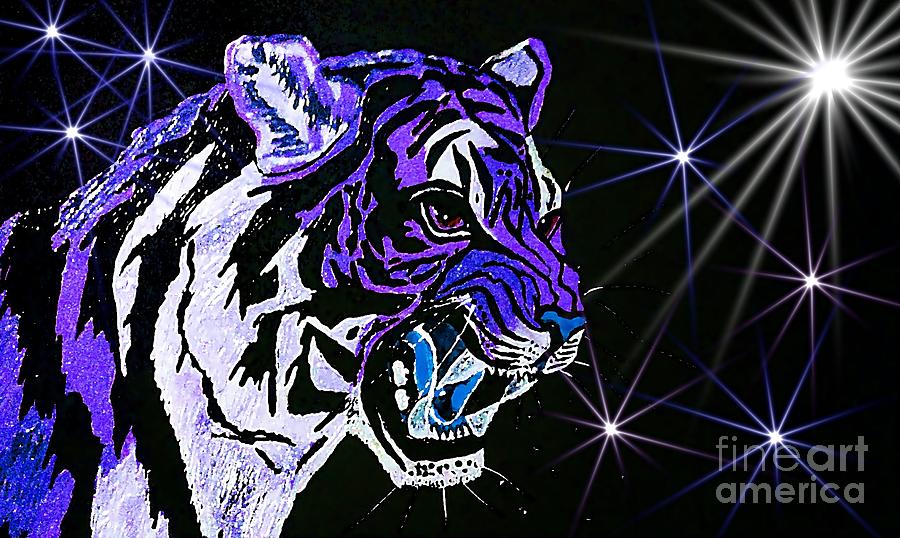 Tiger Painting - Tiger Night Stalker by Saundra Myles