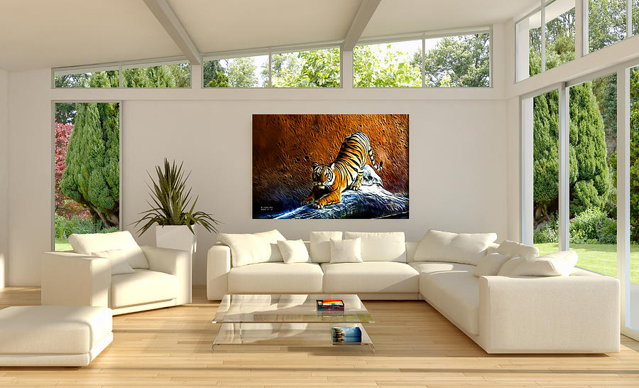 Tiger Painting Staged Room by artist James Ahn Digital Art by James Ahn